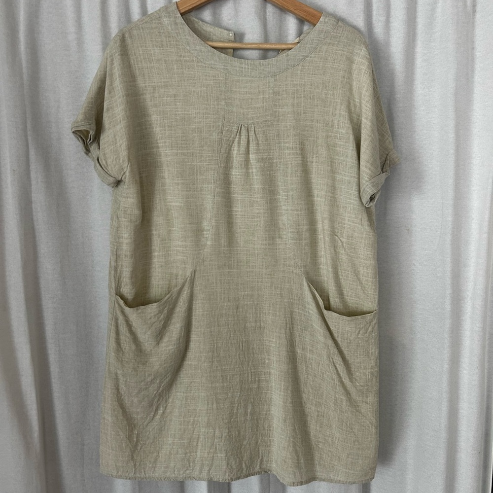 Casual Beige Linen Women's Dress
